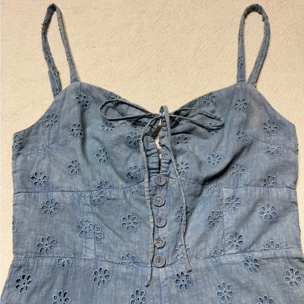Tularosa Valerie Eyelet Vintage Blue Wide Leg Jumpsuit M - Picture 5 of 9
